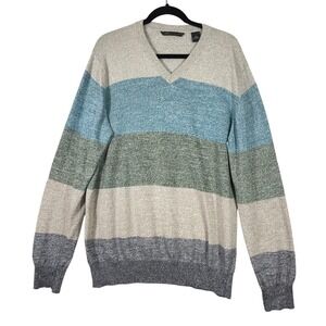 Sean John Mens V Neck Striped Long Sleeve Sweater‎ Size 2XL Cotton